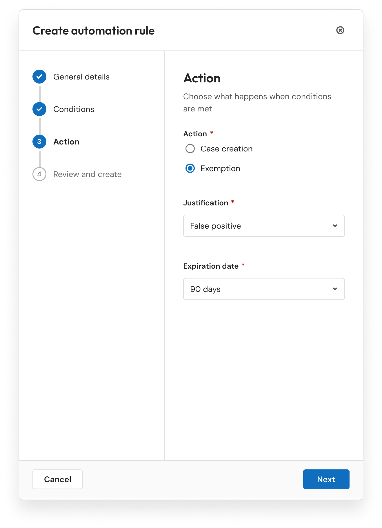 Exemption detailed UI