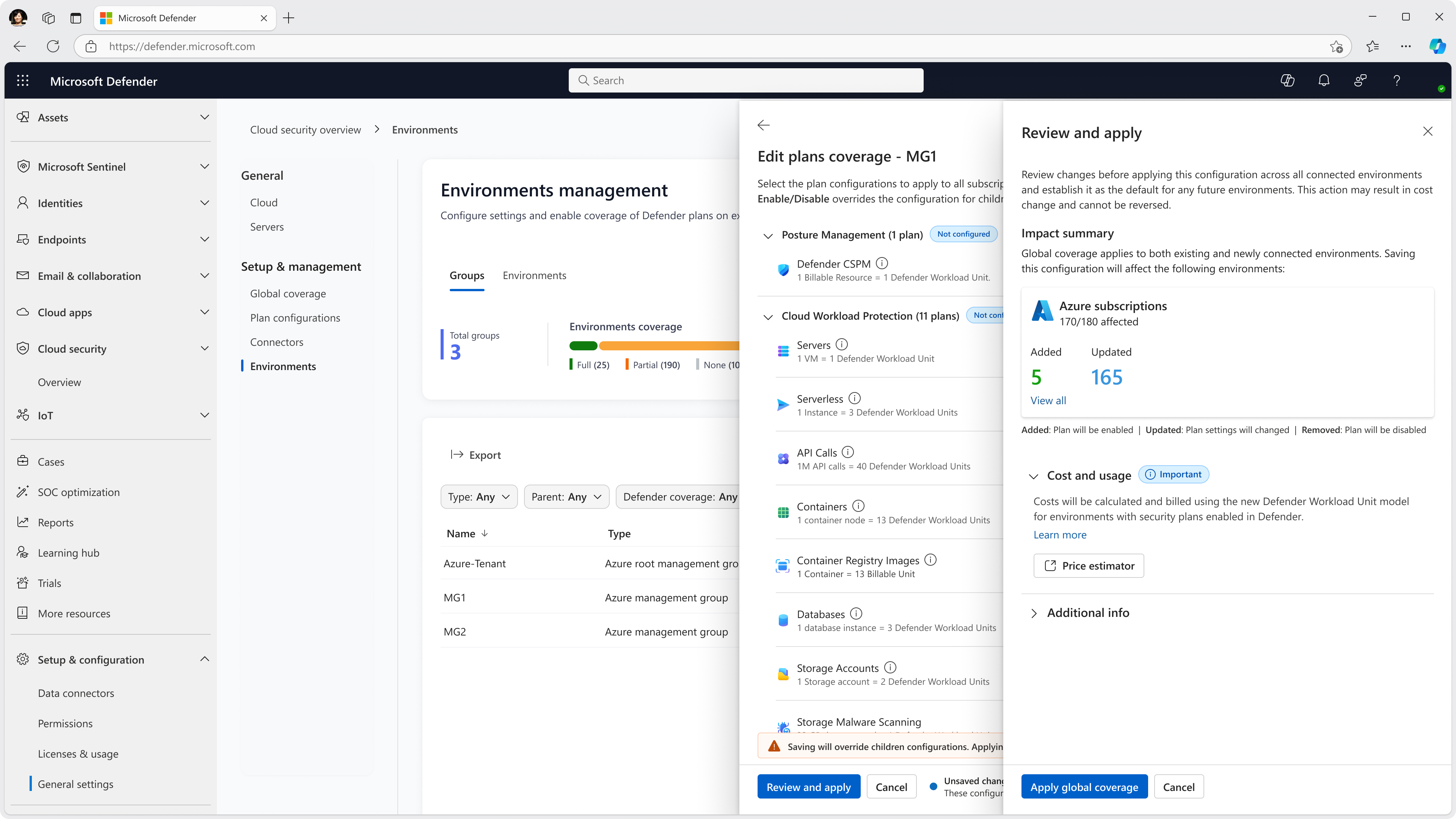 Defender for Cloud plan management and onboarding screens